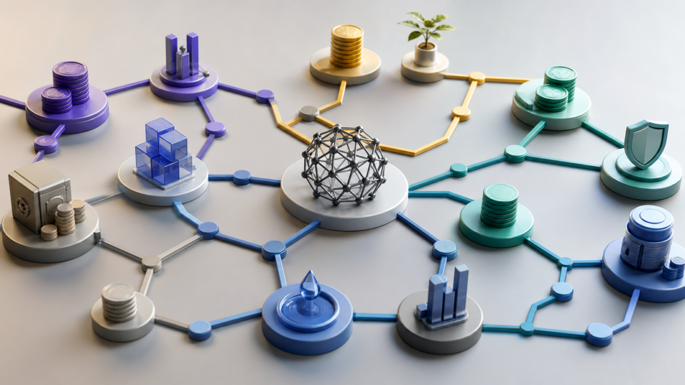Abstract multi-chain network representing crypto earning opportunities.